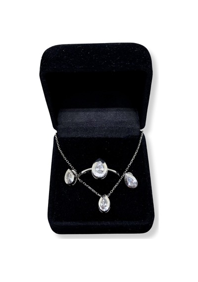 Oya Silver Çerçeveli Işıltı Damlası Gümüş Set&takım