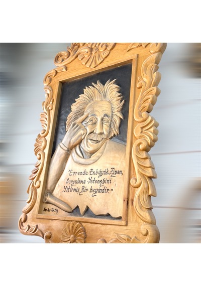 Ahşap El Oyması Einstein Pano