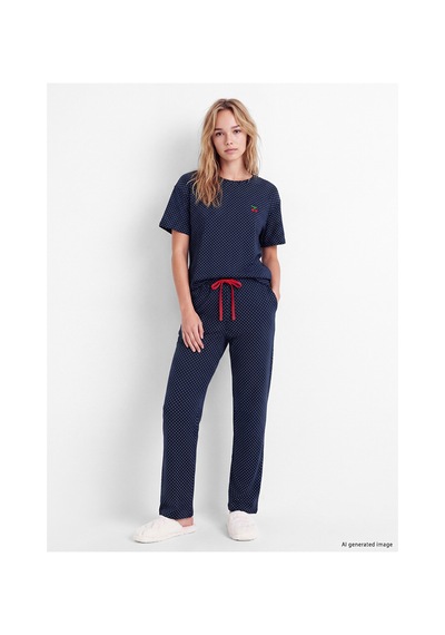 Lcw Young Lacivert Bisiklet Yaka Puantiyeli Kadın Pijama Takımı