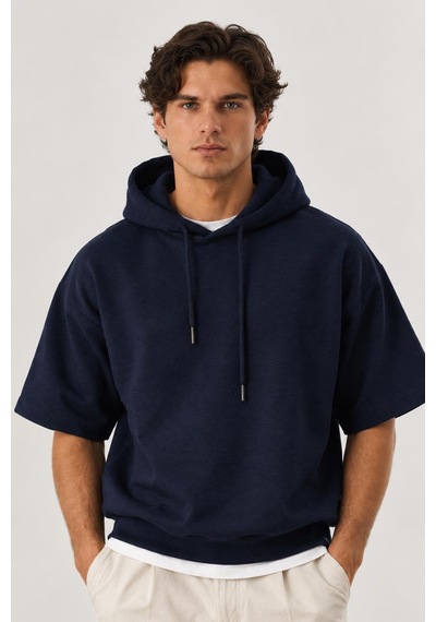 Alexandergardi Cropped Kapüşonlu Kısa Kollu Sweatshirt Lacivert