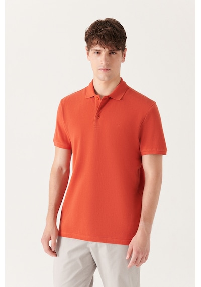 Avva E001004 Serin Tutan Standart Fit Normal Kesim Erkek Polo Yaka T-Shirt - Koyu Turuncu