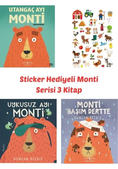 Sticker Hediyeli 3 Kitap Set- İş Kültür Utangaç Ayı Monti, Uykusuz Ayı Monti , Başım Dertte Monti