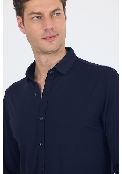 İmza Koyu Lacivert Uzun Kol Düz Örme Polo Yaka Cepsiz Esnek Classic Slim Fit Gömlek 1004250153 200 Koyu Lacivert