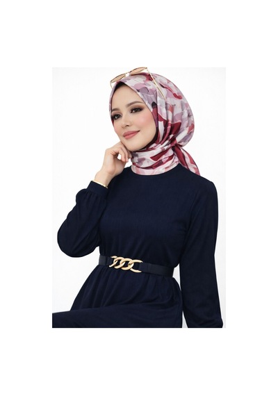 Hira Life Fashion Kadın Gold Zincir Kemer Detaylı Bisiklet Yaka Ve Tesettür Giyim Burgu Elbise Lacivert Lacivert Hira Life Fashion Kadın Gold Zincir Kemer Detaylı Bisiklet Yaka Ve Tesettür Giyim Burgu Elbise Lacivert Lacivert
