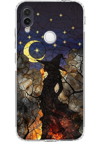 Printify Redmi Note 7 İle Uyumlu Vitray Cadı Saati Tasarımlı Şeffaf Silikon Kılıf Şeffaf