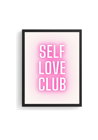 Doğal Ahşap Çerçeveli Pop Art Tablo - Self Love Neon Yazı Tasarımı Huhu2303