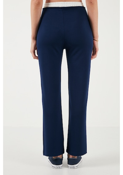 Lela Streç Slim Fit Yüksek Bel Geniş Paça Çimalı Bayan Eşofman Altı 5866078 Lacivert