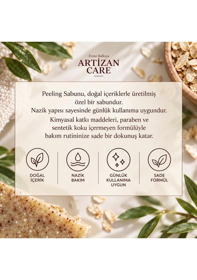 Artizan Care Peeling Sabunu 110 G Doğal İçerikli El Yapımı Sabun Yüz Ve Vücut Peeling Bakımı İçin K