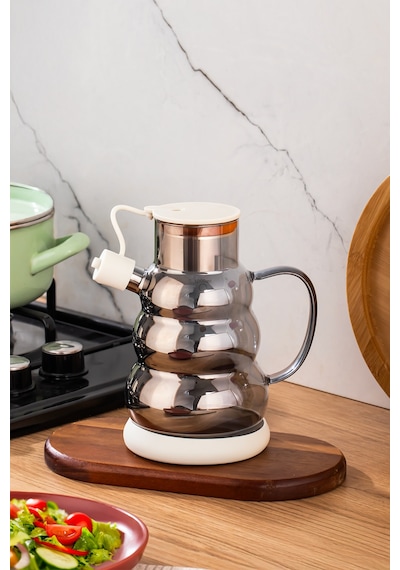 Porsima 3617-2 Kapaklı Borosilikat Cam Yağlık Sirkelik Yağdanlık 1000ml Beyaz Beyaz