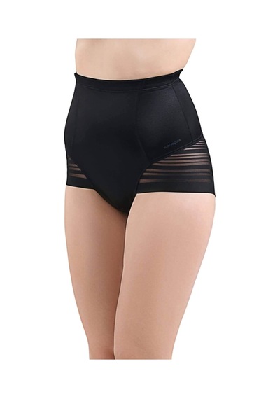 Blackspade Kadın Yüksek Bel Slip Korse Body Cotrol - Tül Detaylı Ten-parlak Siyah