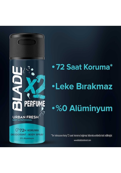 Blade X2 Perfume Urban Fresh Erkek Deodorant Body Spray 2x150 Ml Leke Bırakmaz %0 Alüminyum 67635547