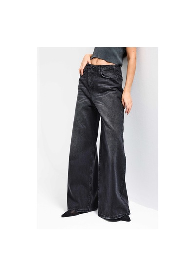 Itsbasic Kadın Füme 2s6-1 Mega Baggy Fit Kemer Detaylı Orta Bel Denim Jean