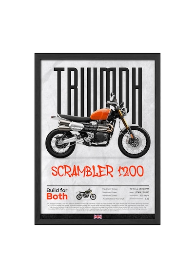 Triumph Scrambler 1200 Siyah Ahşap Çerçeveli Dekoratif Motosiklet Duvar Tablosu