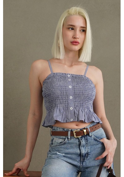 Madmext Saks Ayarlanabilir Askı Pötikareli Crop Mg2371 Saks