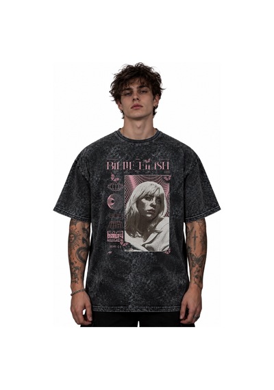 Sevbano Billie Eilish Şarkıcı Baskılı Unisex Oversize Vintage Retro Yıkam Siyah