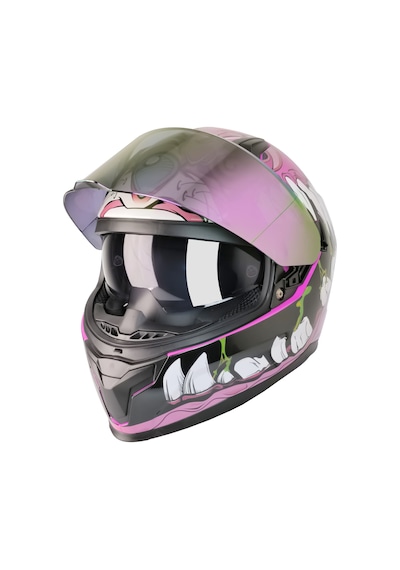 Mts M-910 Horus Lady Gökkuşağı Camlı Güneş Vizörlü Kask Beyaz - Pembe - Siyah