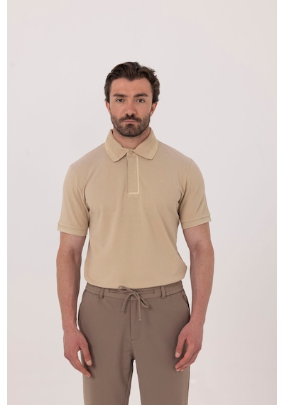 Sabri Özel Bej %100 Pamuk Bisiklet Yaka Düz Renk Basic T-shirt