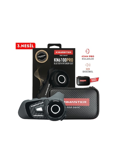 Knmaster Kn6100 Pro3.nesil Motosiklet Kask Intercom Bluetooth İnterkom Kulaklık Seti Karbon Siyah