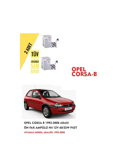 Opel Corsa B 1993-2000 Arası Ön Far Ampül Takımı 2 Adet