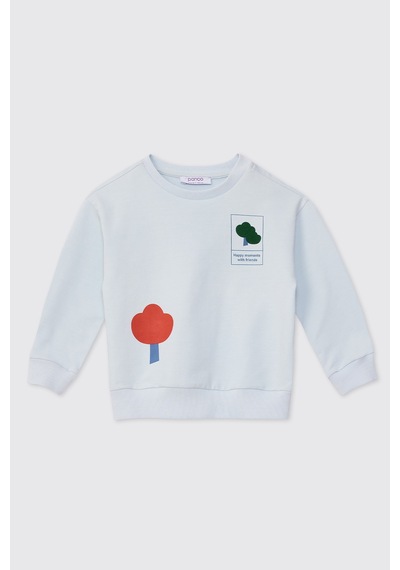 Panço Erkek Bebek Bisiklet Yaka Açık Mavi Sweatshirt