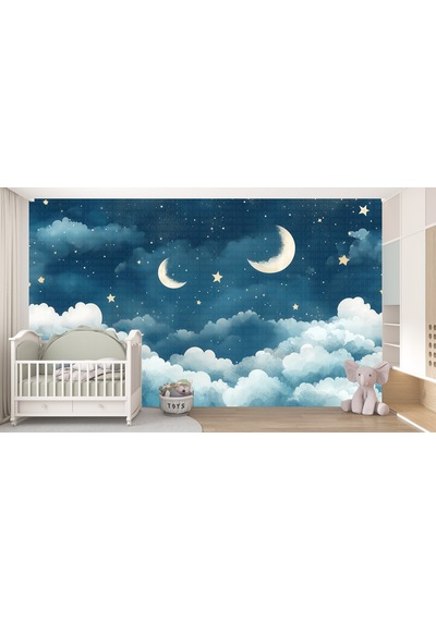 Gece Bulutlar Yıldızlar Çocuk Odası Poster Duvar Kağıdı