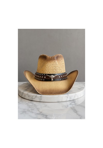 Gigi Luxe Ayarlanabilir Premium Kovboy Şapkası Hasır Western Şapka Erkek Kadın Unisex Kahverengi Kahverengi