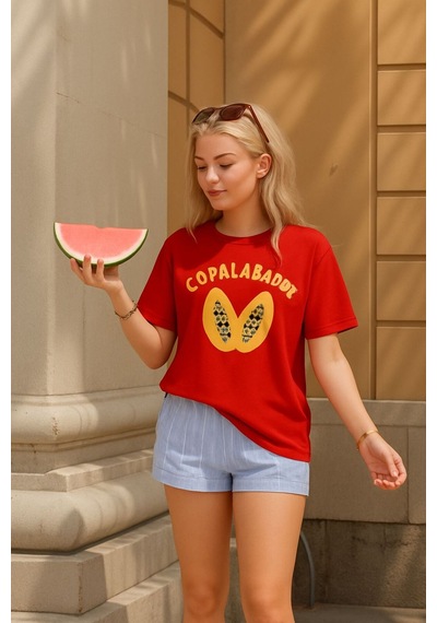 Capalabadot Baskılı Unisex Tshırt Kirmizi