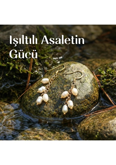 Salkım Model İnci Çelik Küpe Altın Renkli Renkli