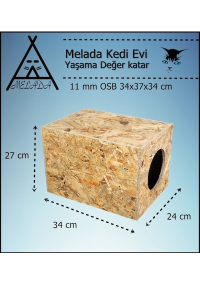 Melada Kedi Evi Dış Ortam Uygun Ahşap Kedi Evi Osb 34x27x24 Cm