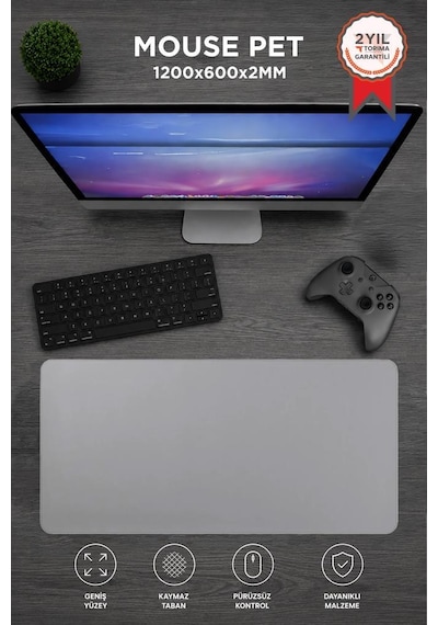 Gaming Oyuncu Klavye Fare Altlığı Kaymaz Taban Büyük Mouse Pad Pu Gr 1200 600mm Gri