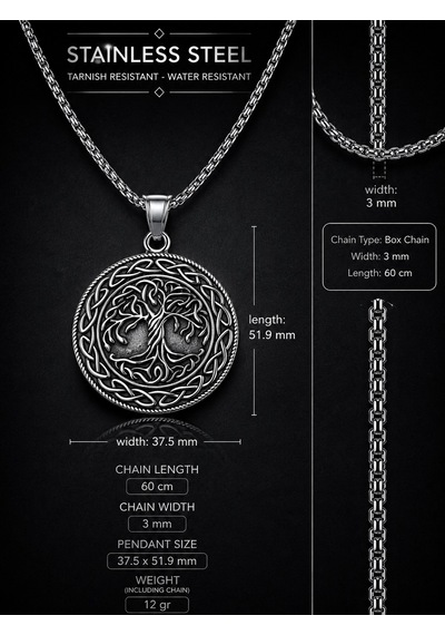 Çift Taraflı Kullanım Nordic Yggdrasil Yaşam Ağaç Viking Pusula Kolye Antik Gümüş