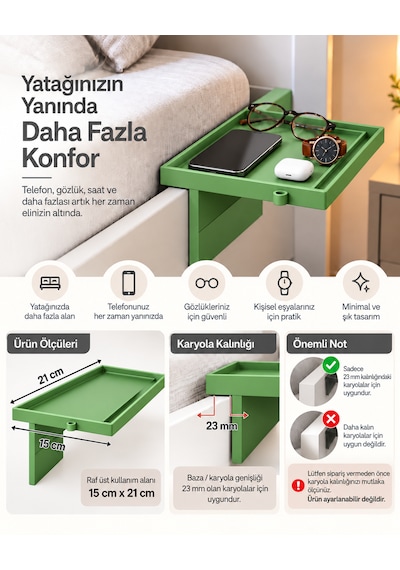 Yatak Yanı Pratik Raf Yeşil