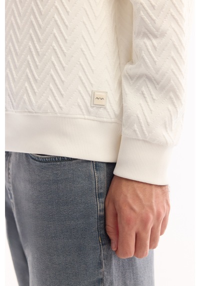 Avva Erkek Ekru Bisiklet Yaka Dokulu Elastan Regular Fit Sweatshirt A52y1216