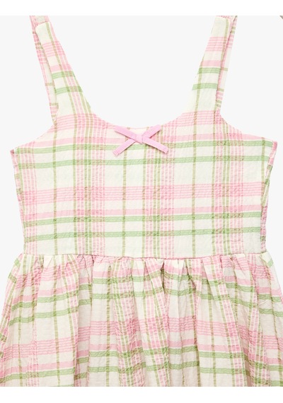 Koton Kare Yaka A Kesim Ekoseli Askılı Elbise Pembe Ekose 6skg80186aw