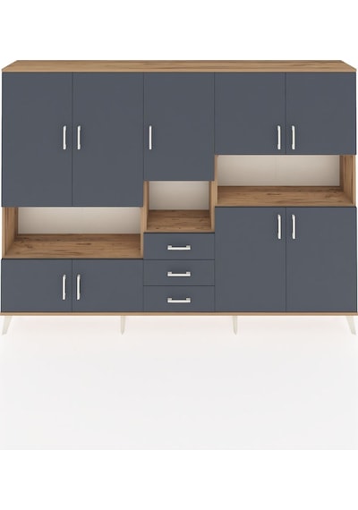 Arges Dolap 13 Raflı 3 Çekmeceli 9 Kapaklı 220x30x163 Çam-antrasi Çam-antrasit