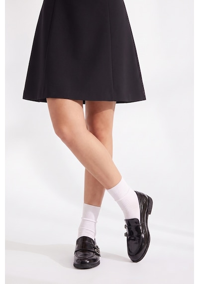 Luvi Shoes Daly Siyah Kırışık Rugan Hakiki Deri Tokalı Kadın Loafer Ayakkabı
