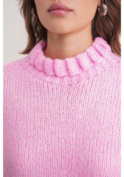 Hiccup Mixray Kalın Boğazlı Dokulu Crop Kazak Toz Pembe