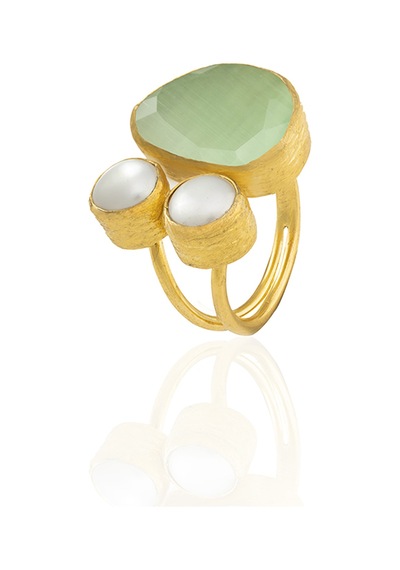 Kadir Jewellery 22 Ayar Altın Kaplama Kadın Zirkon Taşlı Yüzük-el İşçiliği Ve Özel Tasarım Açık Yeşil