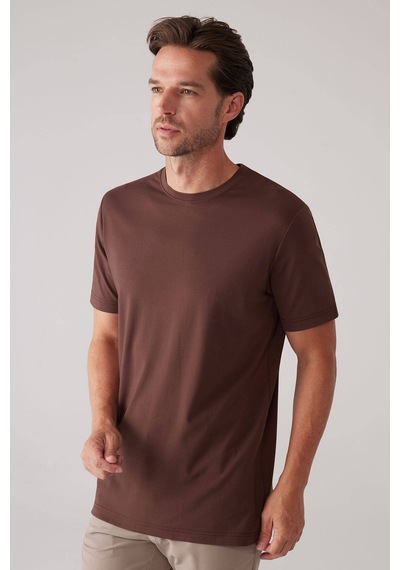 Erkek Kahverengi Regular Fit Bisiklet Yaka T-shirt