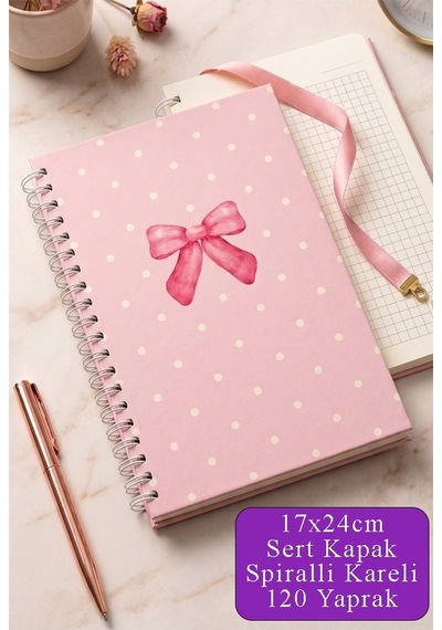 Pembe Sert Kapak Spiralli Kareli Defter 17x24cm 120 Yaprak 1 Adet Not Defteri Okul Büro Ofis Defteri Mor