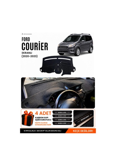 Ford Courier 2020-2023 Ekranlı Uyumlu Torpido Örtüsü, Torpido Kılıfı - Siyah - Fo005