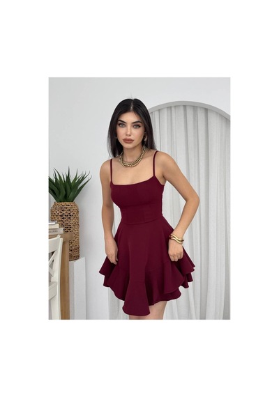 Mayrem Kadın Prenses Model Askılı Elbise Bordo