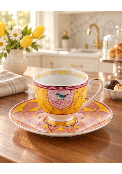 Qush Sarı Tek Kişilik Türk Kahvesi Fincanı 90ml. Çok  Renkli