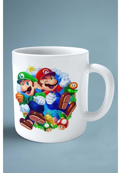 Super Mario Oyun Baskılı Kupa Bardak Çift Taraflı Kişiye Özel Model 10 Çok Renkli