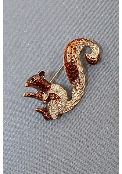 Zirkon Taşlı Sincap Broş. Yaka İğnesi Kelebek Broş. Taşlı Broş. Kadın Broş, Erkek Broş. Sincap Broş. Gold