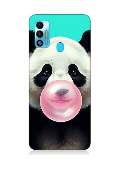 Tecno Spark 7t Uyumlu Sakız Çiğneyen Tatlı Panda Desenli Silikon Kılıf Çok Renkli
