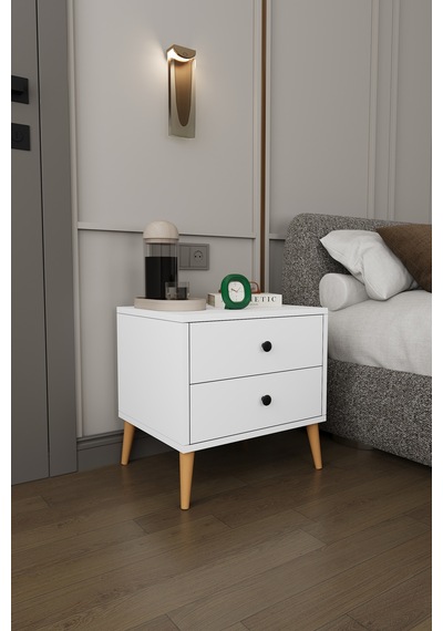 Modern 2 Çekmeceli Komodin Şifonyer %100 Mdf Çok Amaçlı Organizer Kmd03 Beyaz