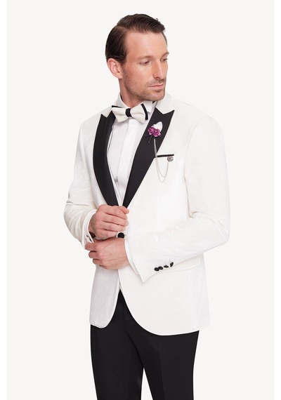 Ysf Erkek Krem Slim Fit Sivri Yaka Kadife Damatlık
