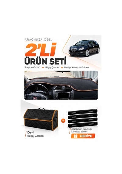 E-biz Lancia Delta 2008-2014 Uyumlu Torpido Örtüsü + Deri Bagaj Çantası - Siyah-kahverengi - Ln001