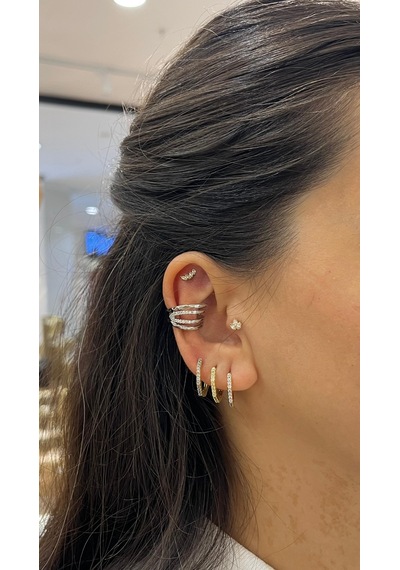 Taşlı Sıralı Silver Kıkırdak Küpe Çok Renkli